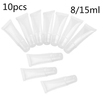 

10pcs 8/15ml Lip Gloss Containers Empty Lip Gloss Tubes Clear BalmCosmetic Containers Squeeze Dispensing Bottle Makeup Organizer