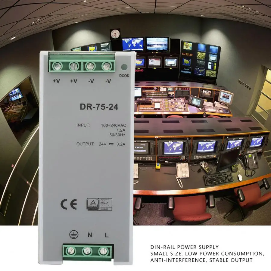 DR-75-24 din-рейка с одним выходом импульсный источник питания 75 Вт 24 В/3.2A AC/DC импульсный источник питания