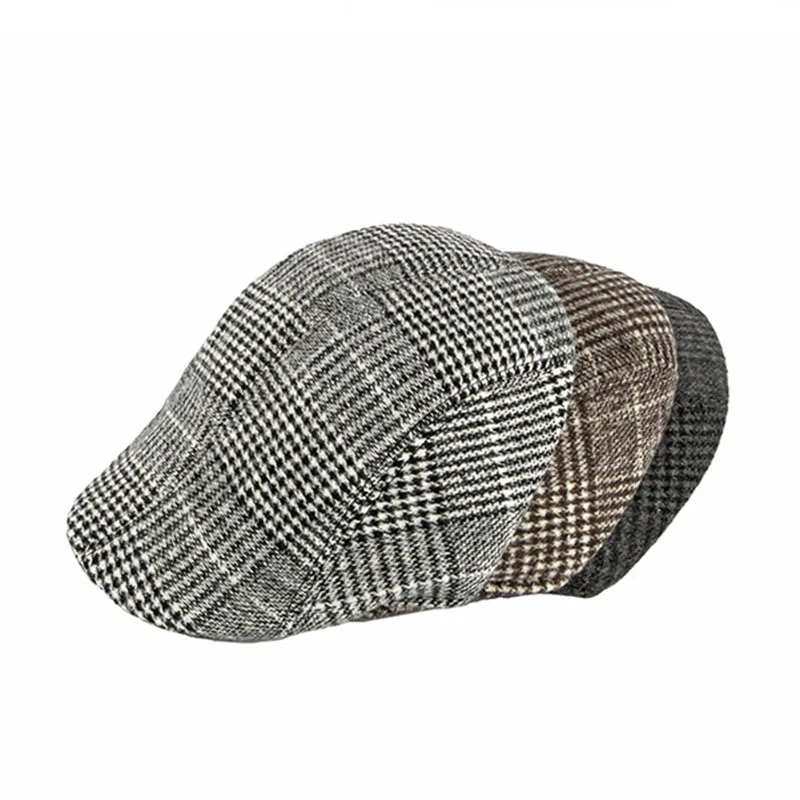 Fibonacci New Autumn Winter Beret Hats Retro Middle Age Old Age Plaid Men Newsboy Cap
