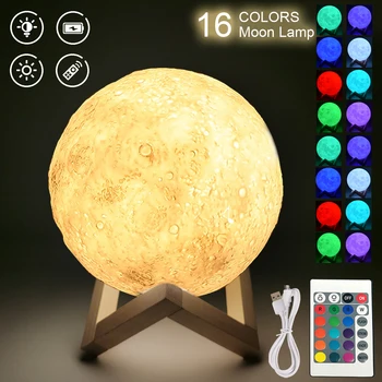Led Nachtlampje 3D Afdrukken Maan Lamp Oplaadbare Kleurverandering 3D Licht Touch Maan Licht Afstandsbediening Led Maan Licht Eid ramadan Decor