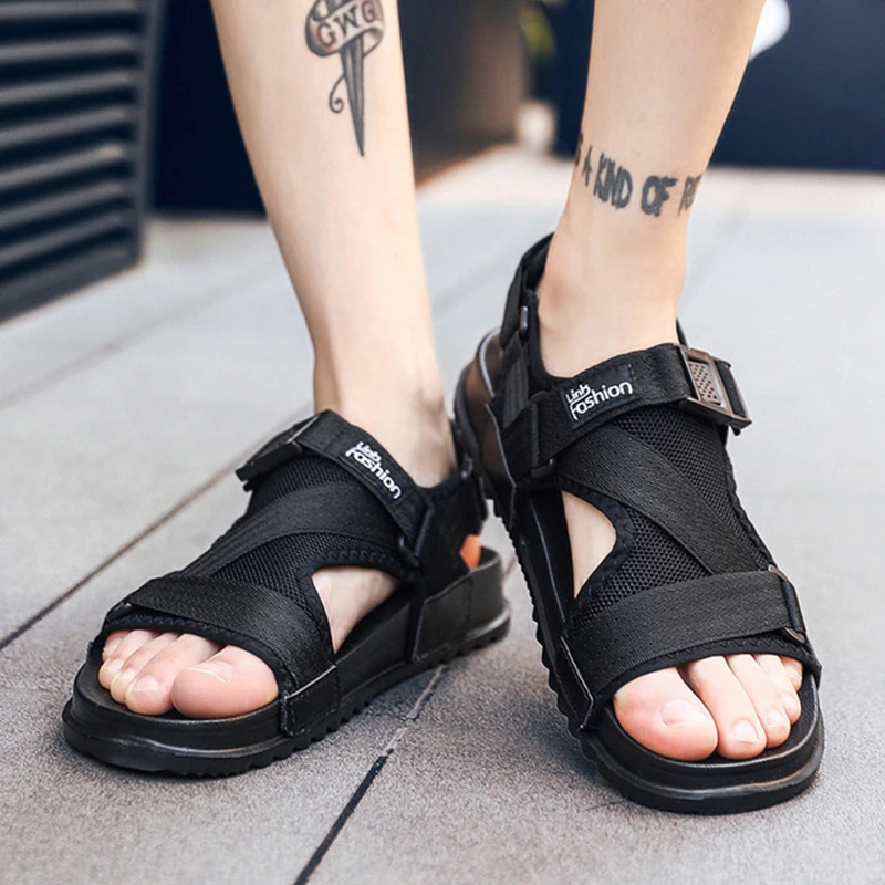 

2020 New Beach Sandals Men's Roman Gladiator Sandals For Male Slippers Flip Flops Gray Black Flats Light Sandals Plus Size 36-46