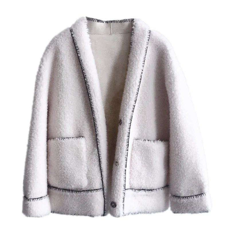 Новая популярная Дизайнерская куртка из овечьей шерсти Женская зимняя одежда оторочка из овечьей шерсти пальто Верхняя одежда для женщин