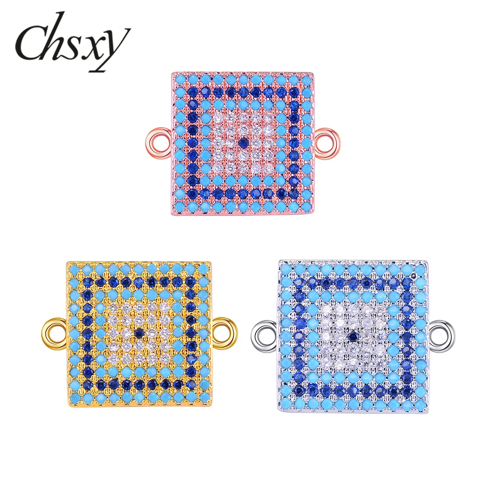 

CHSXY Square Micro Paved CZ Zircon Copper Turkey Evil Eye Charm Connector for DIY Bracelet Necklace Lucky Talisman Handmade Gift