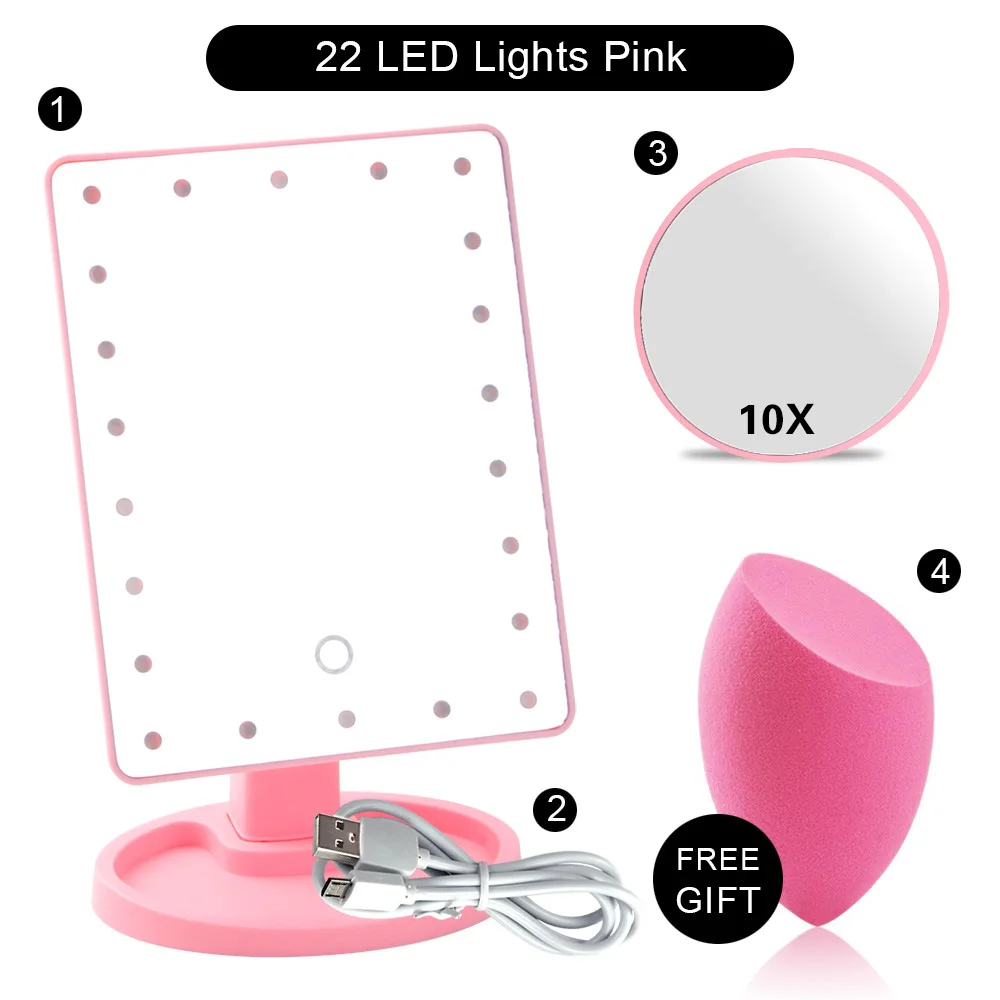22 светодиодный светильник туалетное Зеркало сенсорный экран гибкий 1X/2X/3X/10X увеличительное зеркало для макияжа Косметическое USB или батарея использование регулируемый - Цвет: PK 22 Light Set B