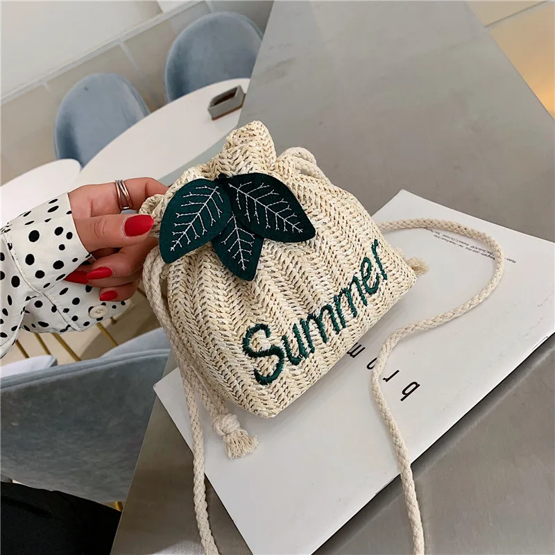 

Straw Bucket Bag Korean-style Bag 2019 Summer New Style Beach Bag Oblique Shoulder Rattan