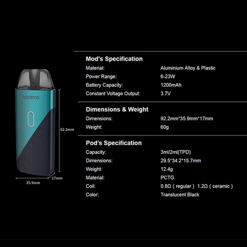 электроная сигарета VOOPOO Find S Trio Pod Комплект 1200 мАч встроенный аккумулятор 23 Вт