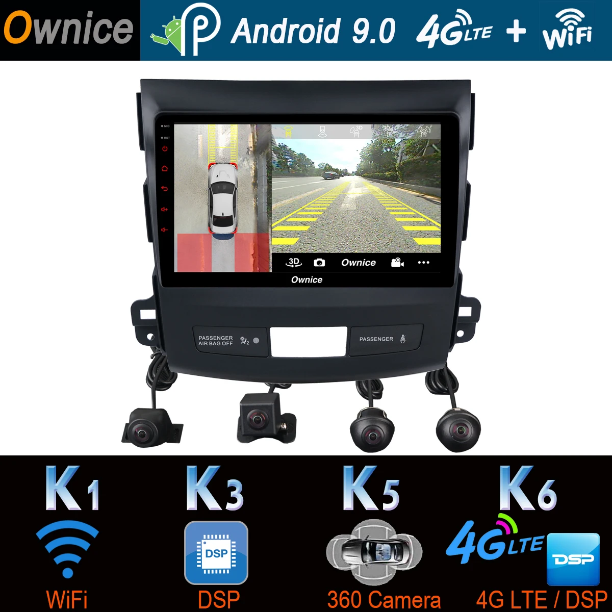 Панорамная камера 360 ° Android 9 0 8 ядер 4 + 64 ГБ DSP CarPlay Автомобильная