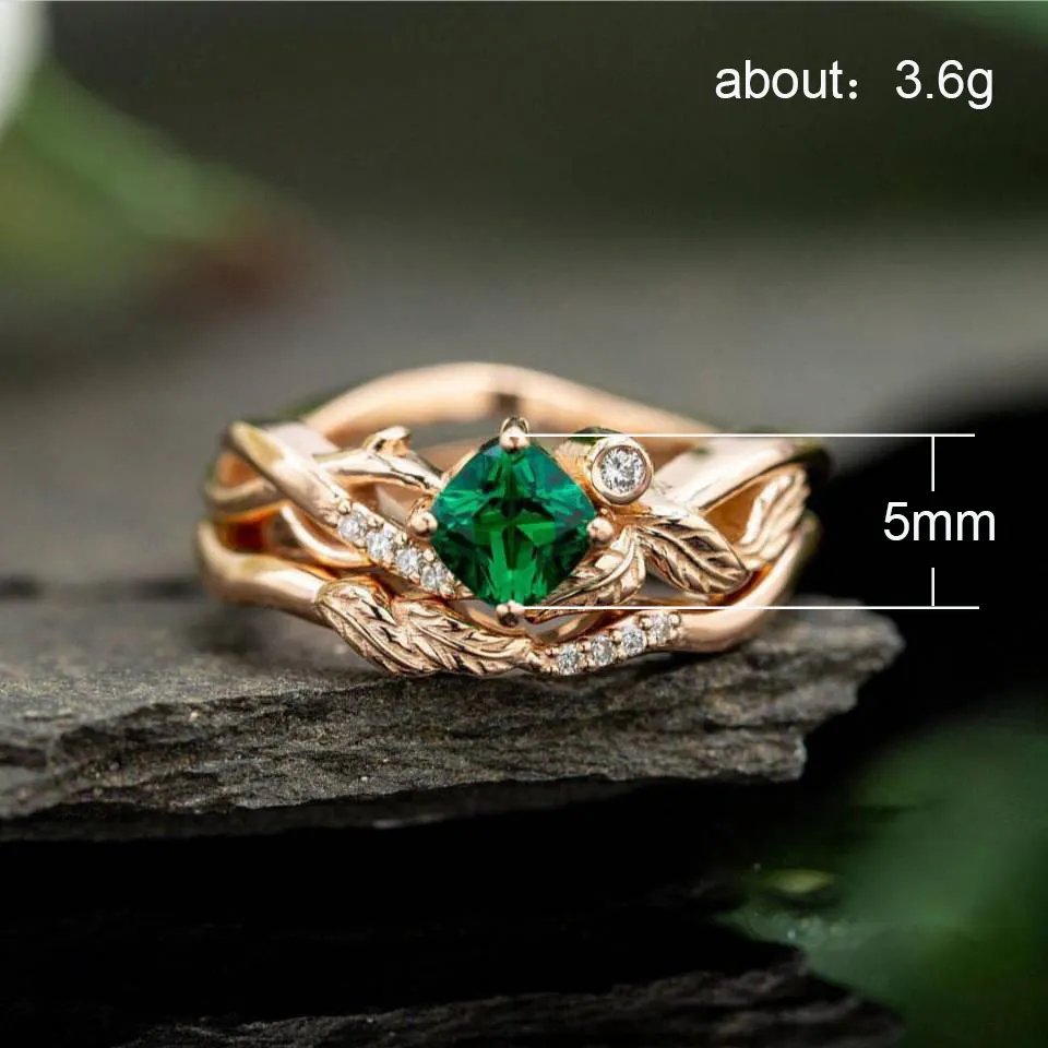 Wedding Rings Finger Rings Womens Ring Jewelry Rings Ring Jewelry Cubic Zircon Ring Romantic Irregular Plant Rings With Gepmetric Green Cubic Zircon Stone Fresh Leaves Band Design Engagement Rings