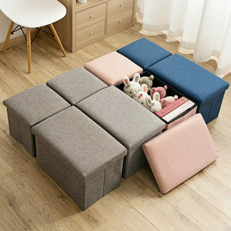 Linen Fabric storage Stool Foldable household Coffee Table Sofa Footstool Ottoman storage box change shoe bench mx9171609