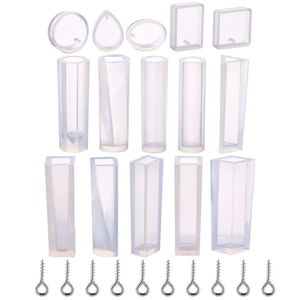 115Pcs Handmade Crystal Glue Mold Set DIY Crystal Glue Jewelry Mold Set 15 silicone molds + 100 9-head screws #2d06 (4)