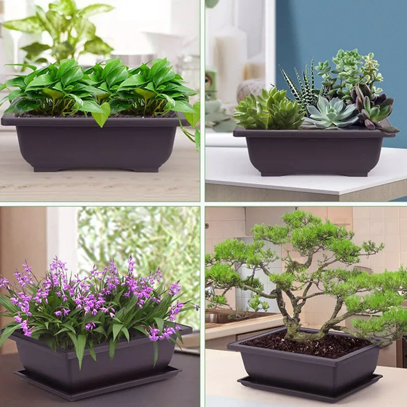 Tray Kit Flower Pot Balcony Rectangle/Square Bonsai Bowl Nursery Basin Planter 