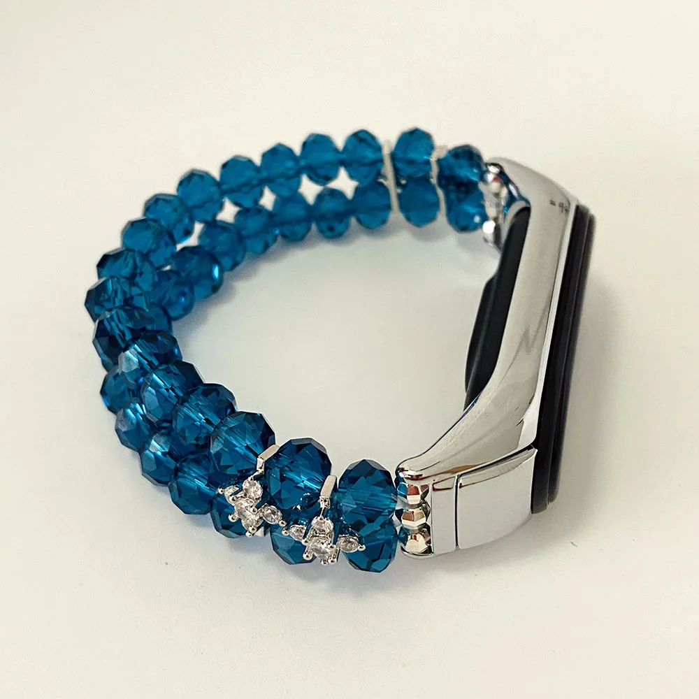 

Women Watch Bracelet for Mi Band 7 6/5 Strap Replacement Band for Xiaomi Mi Band 4/3 Watchband Crystal Beaded Dressy Miband Blue