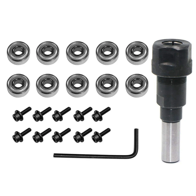 Promotion! 1pcs 1/2 Inch Shank Bits Router Collet Extension Rod &amp10Pcs Top Mounted Ball Bearings Guide | Инструменты