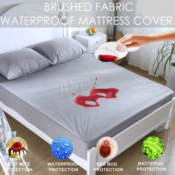 

Gray Color Waterproof Mattress Pad Cover Soft Breathable Bed Protector Dust Mites Machine Washable Protect Against Bacteria