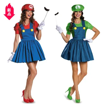 

Halloween cos Adult Super Mary Costume Mario Costume Short Skirt Stage Costume cosplay women