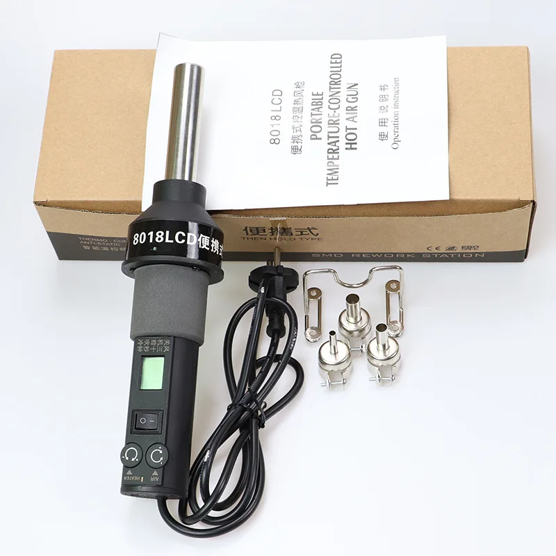 GJ8018LCD Hot Air Gun Handle Soldering Station Welding Heating Tools Temperature Adjustable Black Electronic Heater 4 BGA Nozzle 6