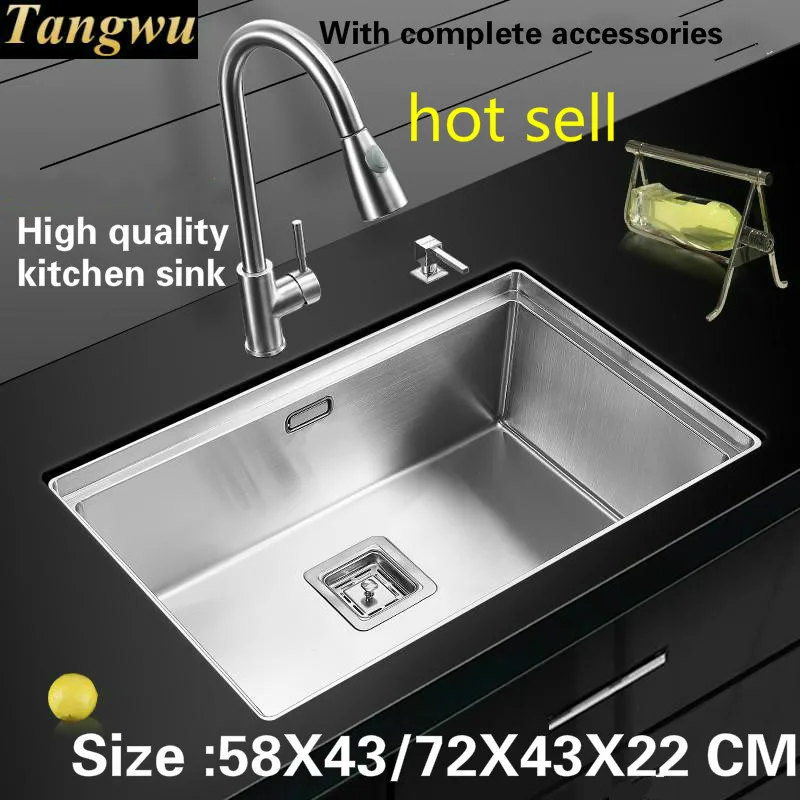 Tangwu высокое качество ручной работы из 304 нержавеющей стали кухонная раковина большой один слот 58X43/65X43/68X43/72X43X22 см