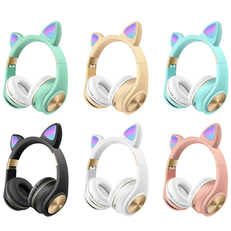 Cute Cat Ears LED Flashing Headphones Bluetooth 5 0 Young People Kids Headset Support TF Card 3 5mm Plug With Mic FM