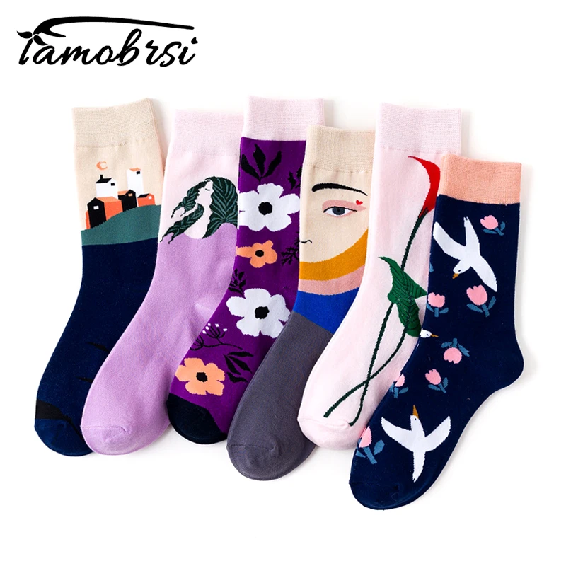 Милые короткие женские креативные брендовые уличные носки с цветочным принтом, теплые забавные белые короткие зимние хлопковые короткие носки