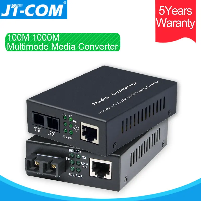 100M 1000M Multimode Ethernet Media Converter Fiber Optic to RJ45 Gigabit MM Duplex Fibra Optica Switch 1