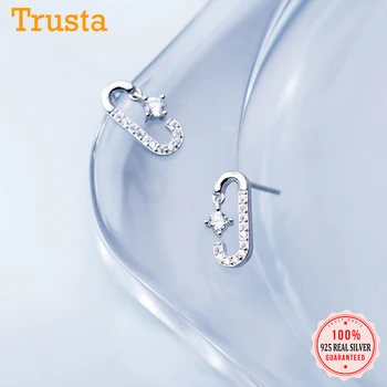 

Trustdavis Authentic 925 Sterling Silver Fashion Sweet Paper Clip CZ Stud Earrings For Women Wedding Party Jewelry Gift DA110