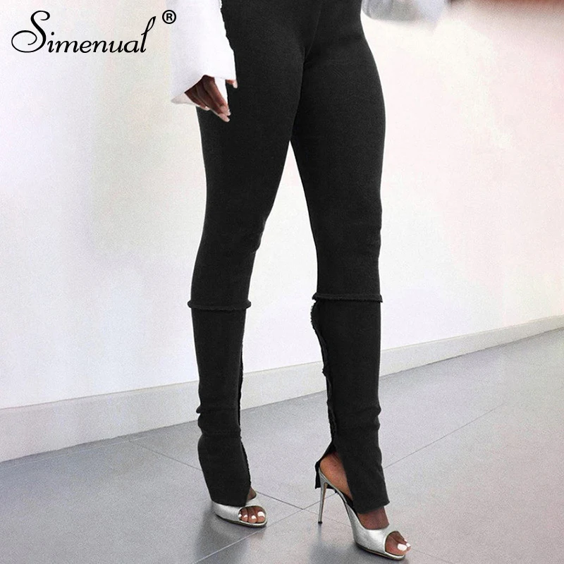 

Simenual Solid Bodycon Side Split High Waist Pencil Pants Fall 2020 Women Clothing Sporty Casual Workout Active Wear Trousers