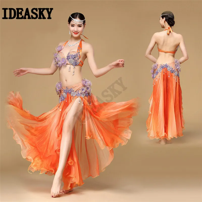 Восточные женские костюмы для танца живота комплект из 2 предметов расшитый