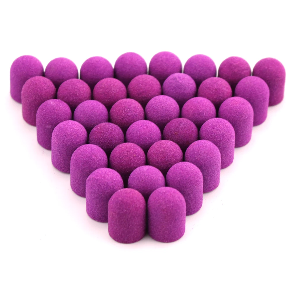50 шт. 13*19 мм Пластиковые шлифовальные колпачки фиолетового цвета для ногтей, резиновые фрезы, кутикулы для ног, для маникюра, аксессуары для педикюра