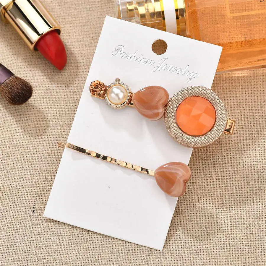 2PCS Resin Stone Heart Hair Jewelry Women Big Round Geometric Gold Hairpin Clip Female Pinches for Hair Boho Headpiece Accessory