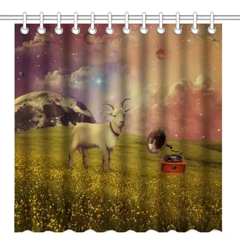 

Space Goat Galaxy Planets Background Shower Curtain ch Home Decorative Polyester Bath Curtain with 12 Hooks