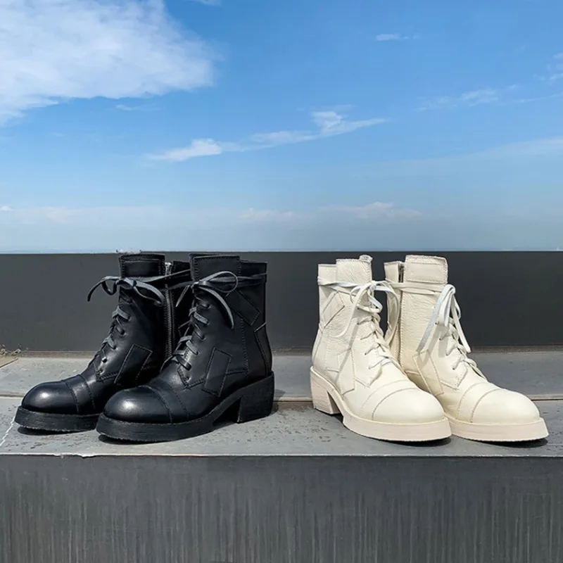JISCZVS/зимние ботинки женские ботинки мотоциклетные ботинки на платформе классические модные ботинки кожаные ботинки на шнуровке с круглым носком женская обувь
