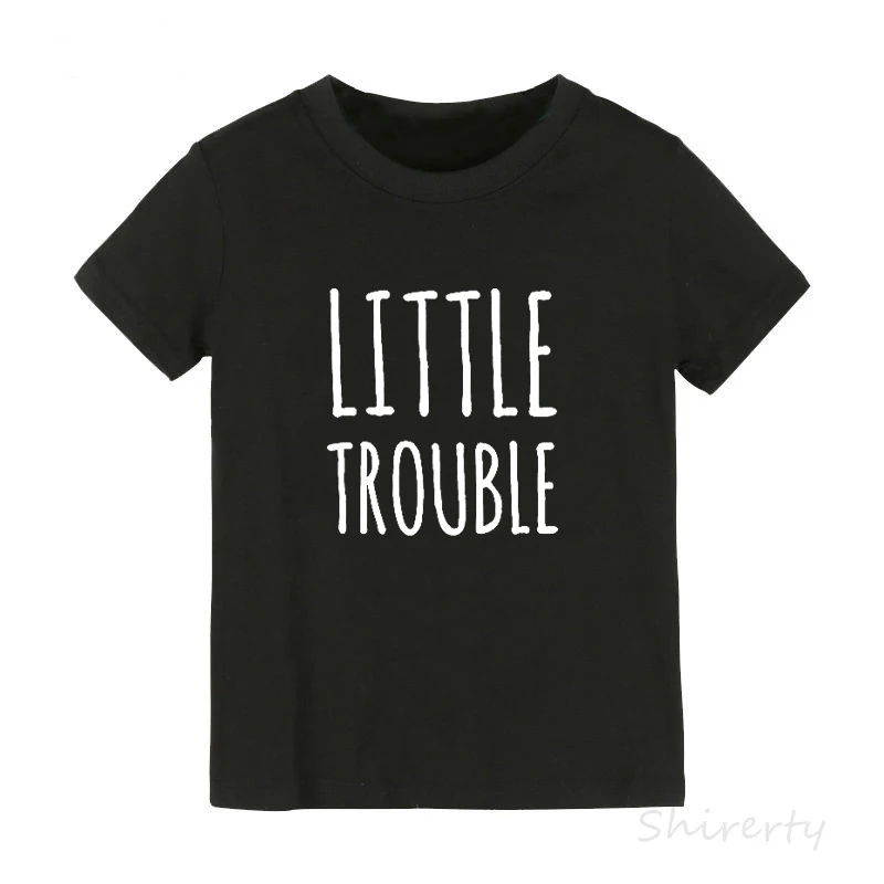 Одинаковые комплекты одежды для всей семьи с надписью «Big Trouble and Little Trouble» хлопковая футболка для папы, дочки и сына Комбинезон для маленьких мальчиков и девочек