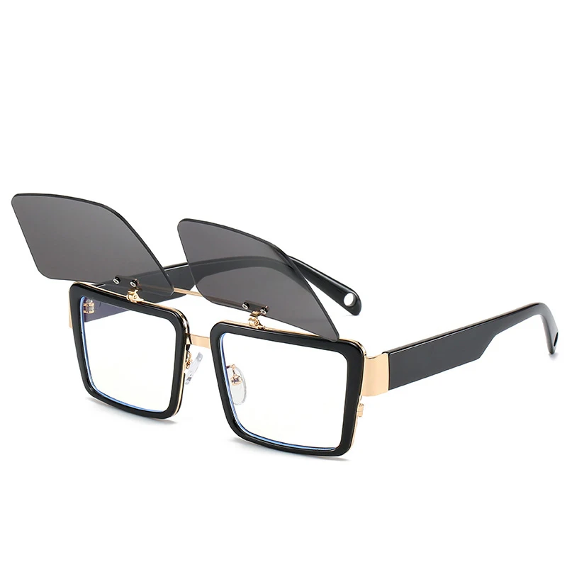 High Quality Sunglasses Men Fashion Square Flip Cover Sun Glasses For Women Vintage Luxury Brand Sunglass Shades Okulary