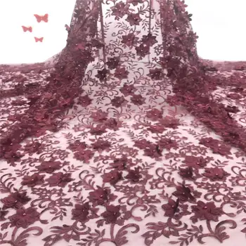 

Beautiful 3D Flower Net Lace Fabric 2019 High Quality African Nigerian Applique Mesh Tulle Wedding Material For Dress XX2609B-6