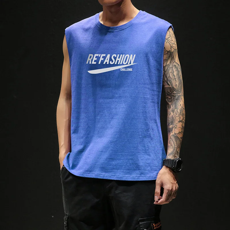 Красивые Летние повседневные топы в стиле хип-хоп, мужские топы без рукавов с буквенным принтом, свободные майки для фитнеса, Корейская мужская одежда