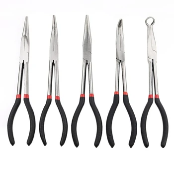 

5-Piece Set Of Multi-Function Stainless Steel 11-Inch Long Needle-Nosed Pliers Curved Nose Pliers Round Nose Pliers Auto Repair