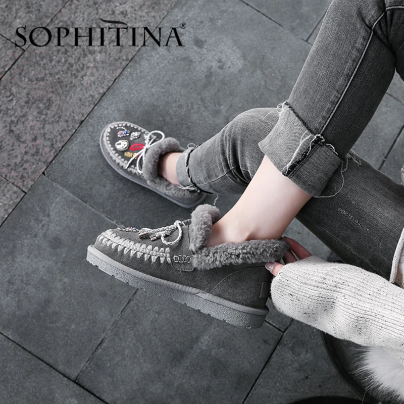 

SOPHITINA Winter Wool Flats High Quality Cow Suede Comfortable Round Toe Special Design Shoes New Women's Keep Warm Flats PO338