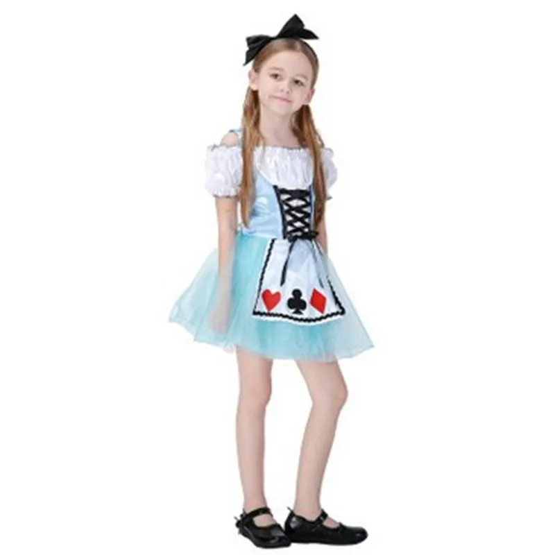 

Girls Halloween Alice In Wonderland Costumes Kids Children Lolita Princess Cosplay Carnival Purim Stage Role Play Party Dress