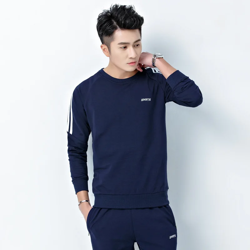 

Spring And Autumn Long Sleeve Sports Set Men's Jogging Suits Youth Sports Clothing Men's Three Bars Crew Neck Casual Hoodie Suit