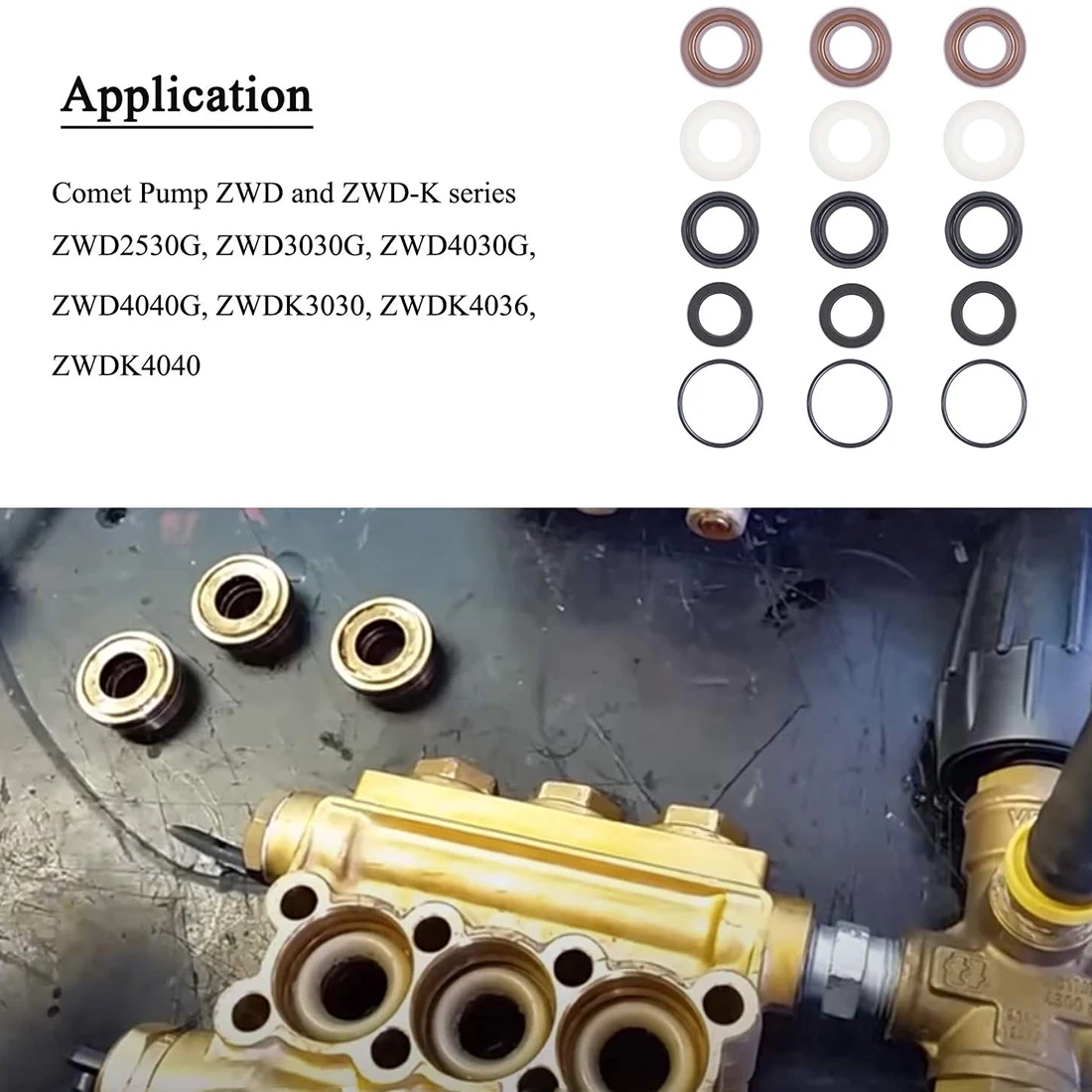 ESUYA Packing Kit Water Seal Repair Kit 5019006400 Suitable for ZWD ZWDK Series 15MM Pressure Washer Pump 15 Pcs