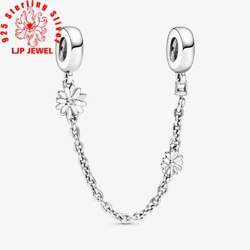 

2020 Spring New 925 Sterling Silver Beads Daisy Flower Safety Chain Charms fit Original Pandora Bracelets Women DIY Jewelry