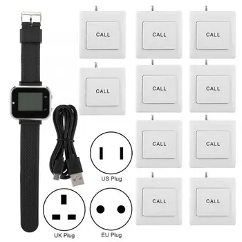 

Wireless Watch Pager Professional Wireless Caregiver Pager Set Hotel Paging System Smart Call Button 1 Wristwatch 10 Buttons