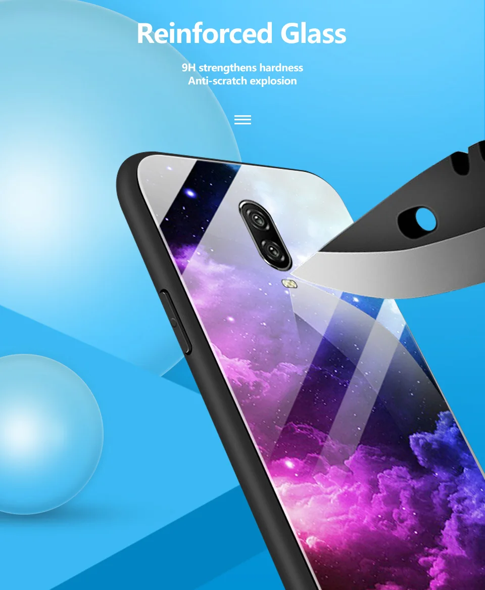Для OnePlus 6 6-7 лет, 7Pro звездным узором закаленное Стекло чехол для телефона для 1+ 6 6-7 лет, полный защитный TPU силиконовая окантовкка сзади жесткий корпус