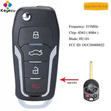 Keyecu atualizado flip remoto chave do carro com 4 botão 4d63 chip 315 mhz-fob para ford C-MAX fuga F-350 foco de trânsito, oucd6000022
