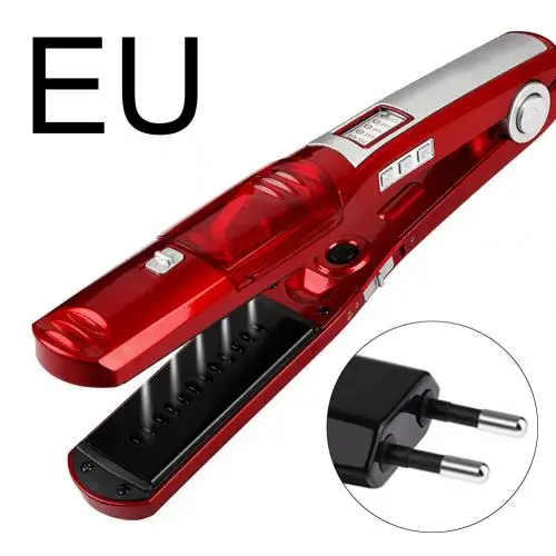 Red EU Plug Профессиональные утюги для выпрямления керамических быстронагреваемых сухих влажных волос двойного назначения, Электрические Паровые щипцы для завивки волос, выпрямитель для укладки волос - Цвет: Red EU Plug