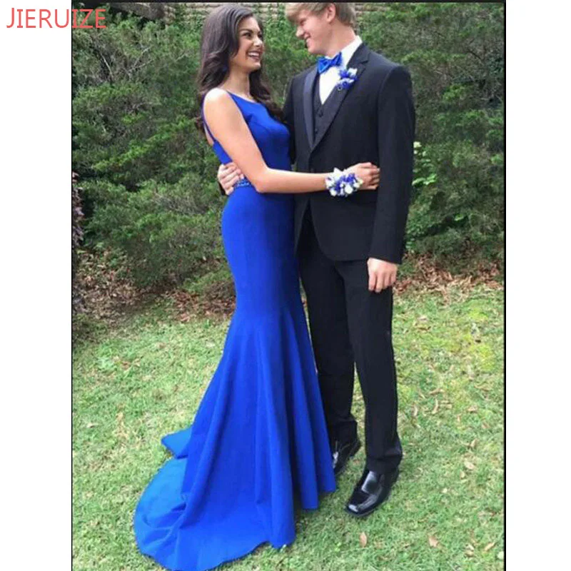 JIERUIZE Королевского синего цвета Вечерние платья русалки с открытой спиной