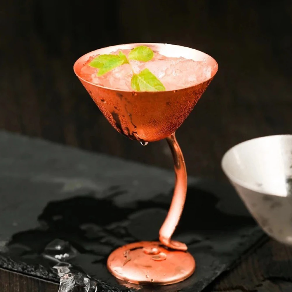

original 304 stainless steel single-layer curved handle cocktail glass Bright copper-plated rose golden cocktail glass wholesale