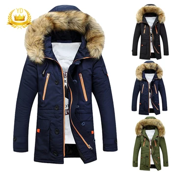 

2017 New Men's Long Cotton Jacket Hooded Winter Warm Solid Color Casual Hooded Jacket YDJS