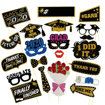 

21PCS Durable Paper Glitter 2020 Graduation Photo Booth Props Selfie Props for Class Gathering Classmate Part Ceremony