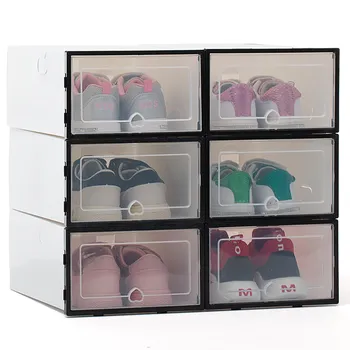 

6pc Transparent shoe box storage shoe boxes thickened dustproof shoes organizer box can be superimposed combination shoe cabinet